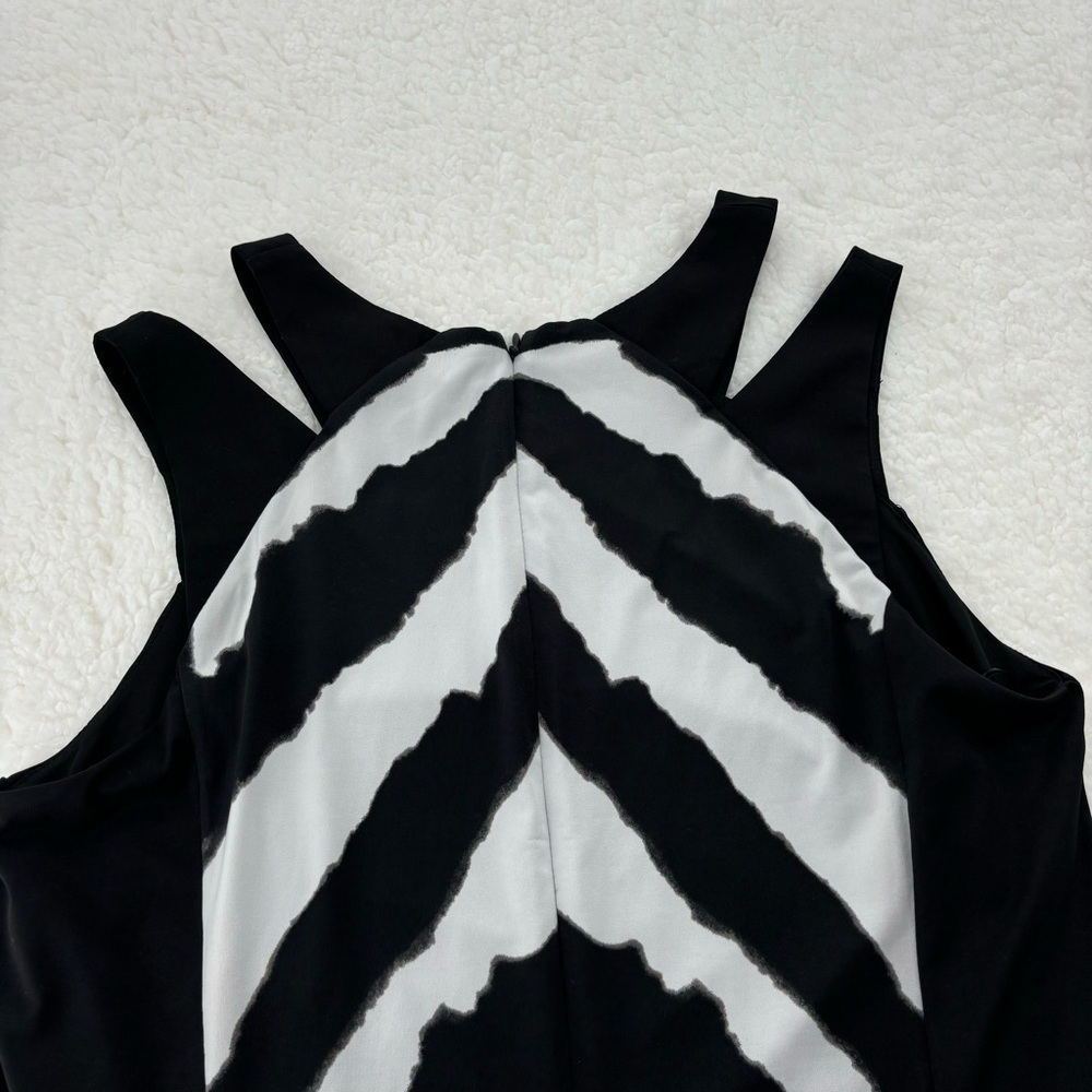 Addition Elle 1X Black Sleeveless Midi Dress with White Geometric Design - Picture 13 of 16